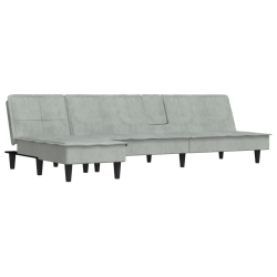 Sofa rozkładana L, jasnoszara, 255x140x70 cm, aksamit