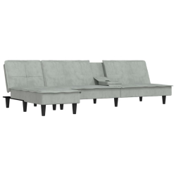 Sofa rozkładana L, jasnoszara, 255x140x70 cm, aksamit