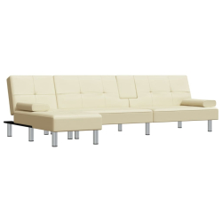 Sofa rozkładana L, kremowa, 255x140x70 cm, sztuczna skóra