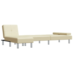 Sofa rozkładana L, kremowa, 255x140x70 cm, sztuczna skóra