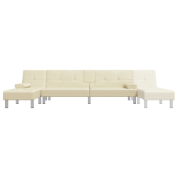 Sofa rozkładana L, kremowa, 255x140x70 cm, sztuczna skóra