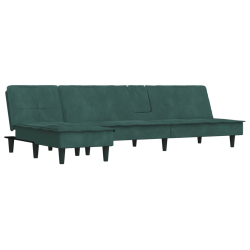 Sofa rozkładana L, ciemnozielona, 255x140x70 cm, aksamit