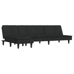 Sofa rozkładana L, czarna, 255x140x70 cm, aksamit