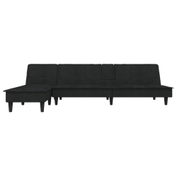 Sofa rozkładana L, czarna, 255x140x70 cm, aksamit