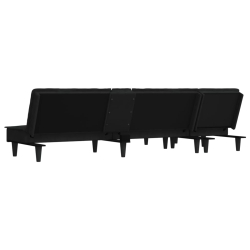 Sofa rozkładana L, czarna, 255x140x70 cm, aksamit