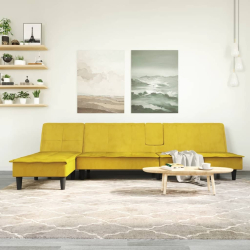 Sofa rozkładana L, żółta, 255x140x70 cm, aksamit