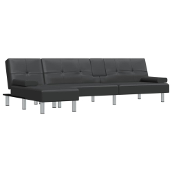 Sofa rozkładana L, czarna, 255x140x70 cm, sztuczna skóra