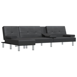Sofa rozkładana L, czarna, 255x140x70 cm, sztuczna skóra