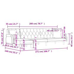 Sofa rozkładana L, ciemnoszara, 271x140x70 cm, aksamit