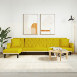 Sofa rozkładana L, żółta, 271x140x70 cm, aksamit