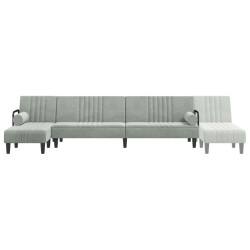 Sofa rozkładana L, jasnoszara, 260x140x70 cm, aksamit