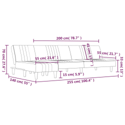 Sofa rozkładana L, jasnoszara, 255x140x70 cm, tkanina