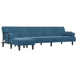 Sofa rozkładana L, niebieska, 260x140x70 cm, aksamit