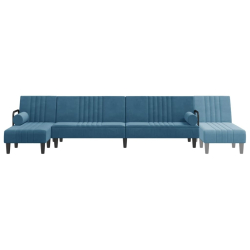 Sofa rozkładana L, niebieska, 260x140x70 cm, aksamit