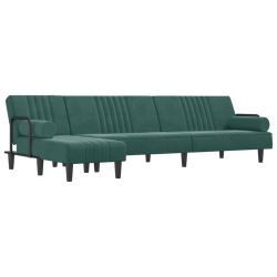 Sofa rozkładana L, ciemnozielona, 260x140x70 cm, aksamit