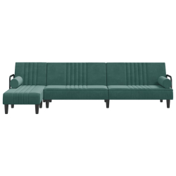 Sofa rozkładana L, ciemnozielona, 260x140x70 cm, aksamit