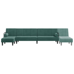 Sofa rozkładana L, ciemnozielona, 260x140x70 cm, aksamit