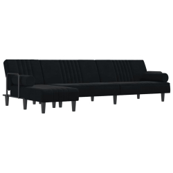Sofa rozkładana L, czarna, 260x140x70 cm, aksamit