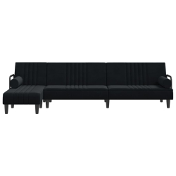Sofa rozkładana L, czarna, 260x140x70 cm, aksamit
