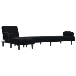 Sofa rozkładana L, czarna, 260x140x70 cm, aksamit