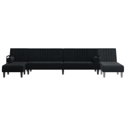 Sofa rozkładana L, czarna, 260x140x70 cm, aksamit