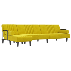 Sofa rozkładana L, żółta, 260x140x70 cm, aksamit