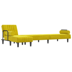 Sofa rozkładana L, żółta, 260x140x70 cm, aksamit