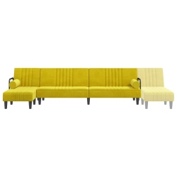 Sofa rozkładana L, żółta, 260x140x70 cm, aksamit
