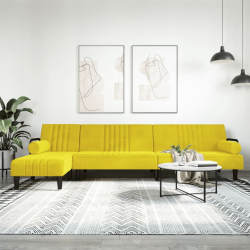 Sofa rozkładana L, żółta, 260x140x70 cm, aksamit