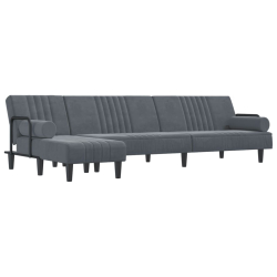Sofa rozkładana L, ciemnoszara, 260x140x70 cm, aksamit