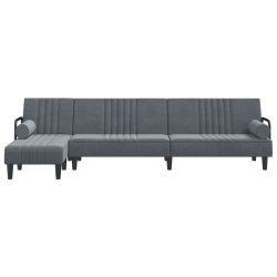 Sofa rozkładana L, ciemnoszara, 260x140x70 cm, aksamit