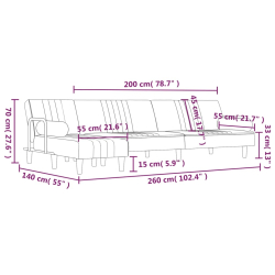 Sofa rozkładana L, ciemnoszara, 260x140x70 cm, aksamit