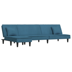 Sofa rozkładana w kształcie L, niebieska, 255x140x70 , aksamit