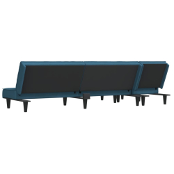 Sofa rozkładana w kształcie L, niebieska, 255x140x70 , aksamit