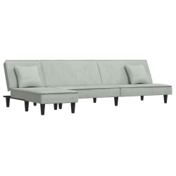 Sofa rozkładana L, jasnoszara, 255x140x70 cm, aksamit
