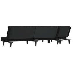 Sofa rozkładana w kształcie L, czarna, 255x140x70 cm, aksamit