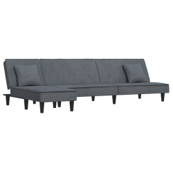 Sofa rozkładana L, ciemnoszara, 255x140x70 cm, aksamit