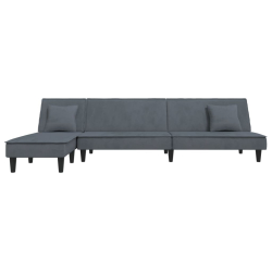Sofa rozkładana L, ciemnoszara, 255x140x70 cm, aksamit