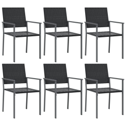 Krzesła ogrodowe, 6 szt., czarne, 54x62,5x89 cm, polirattan