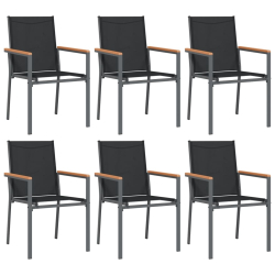 Krzesła ogrodowe, 6 szt, czarne, 55x61,5x90cm, textilene i stal