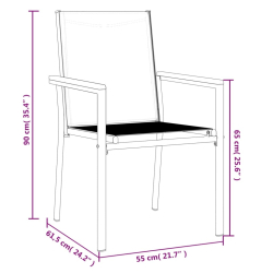 Krzesła ogrodowe, 6 szt, czarne, 55x61,5x90cm, textilene i stal