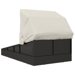 Leżak ze składanym dachem, czarny, 200x114x128 cm, polirattan