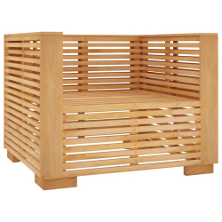 Siedzisko ogrodowe z ciemnoszarymi poduszkami, drewno tekowe