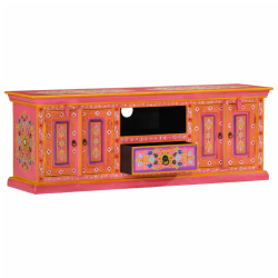 Szafka pod TV, różowa, 110x30x40 cm, lite drewno mango