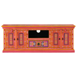 Szafka pod TV, różowa, 110x30x40 cm, lite drewno mango