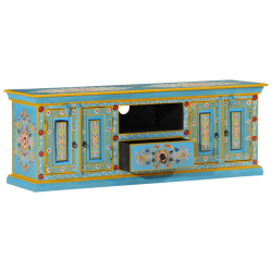 Szafka pod TV, niebieska, 110x30x40 cm, lite drewno mango