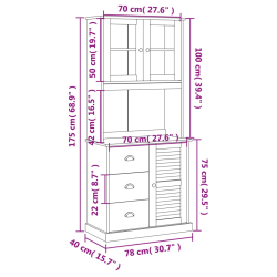 Kredens VIGO, 78x40x175 cm, lite drewno sosnowe