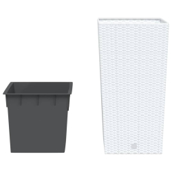 Donica z pojemnikiem wewnętrznym, biała, 21/49 L, rattan PP