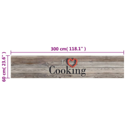 Dywanik kuchenny, wzór z napisem Cooking, szary, 60x300 cm
