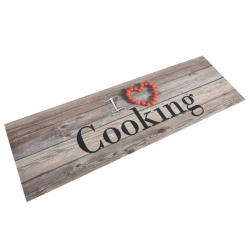 Dywanik kuchenny, wzór z napisem Cooking, szary, 60x180 cm